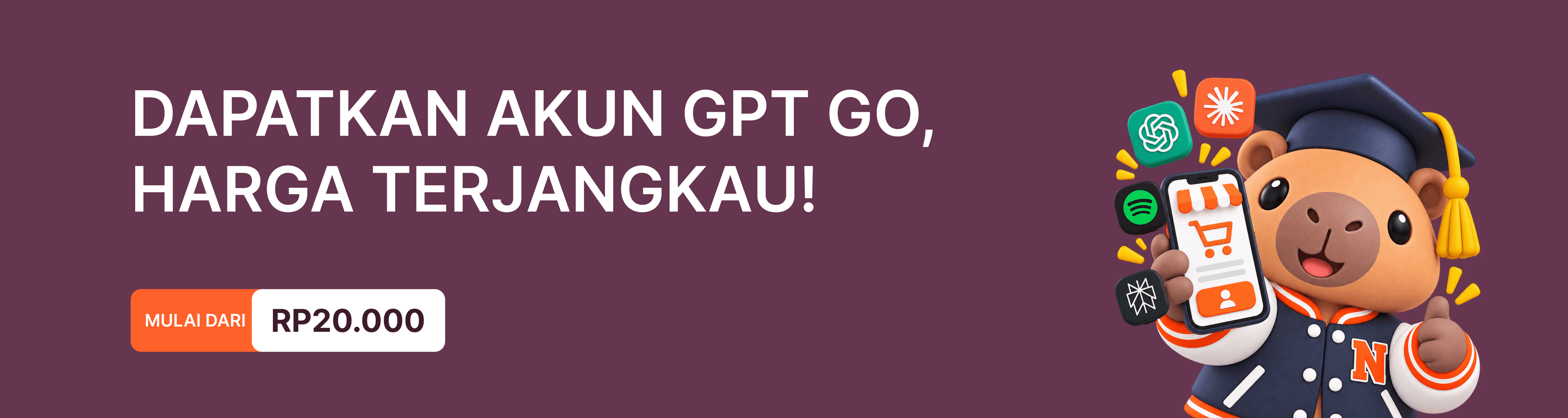 Dapatkan akun GPT Go, harga terjangkau! Mulai dari Rp20.000